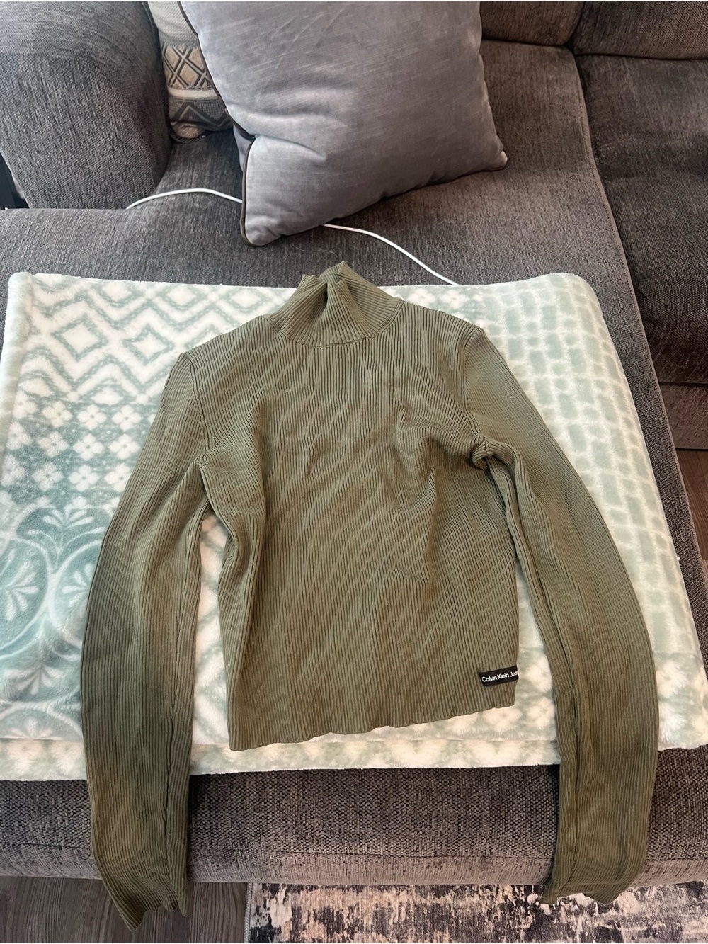 Calvin Klein Olive Ribbed Turtleneck Sweater - Women